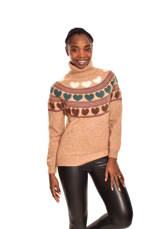 JERSEY  CORAZONES CUELLO VUELTO-TOSTADO