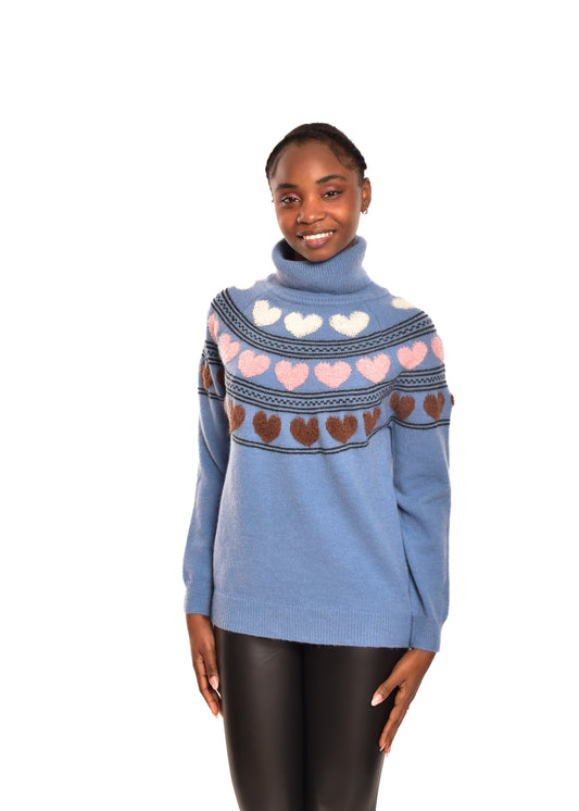JERSEY  CORAZONES CUELLO VUELTO-AZUL