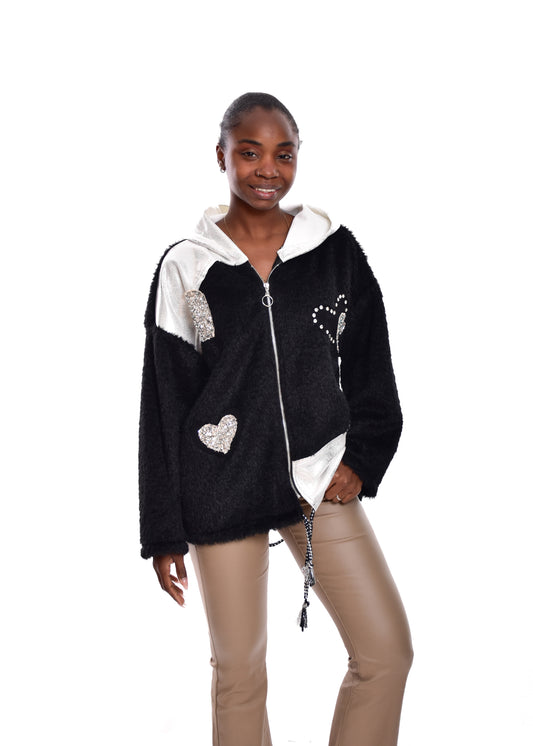 CHAQUETA DE PELO CORAZONES-NEGRO