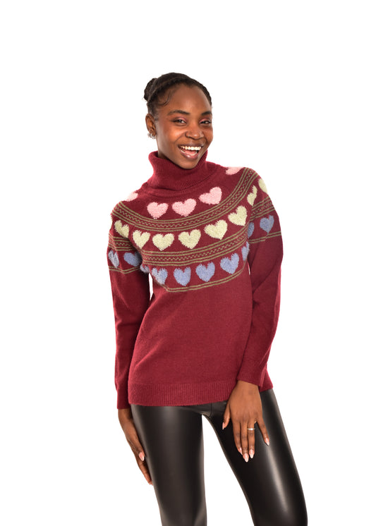 JERSEY  CORAZONES CUELLO VUELTO-GRANATE