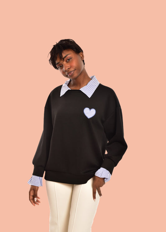 SUDADERA NEGRO-LOVE VICHY