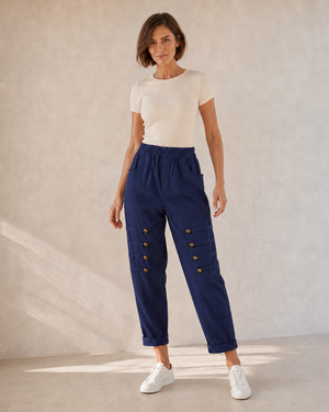 PANTALÓN BOTONES B-AZUL