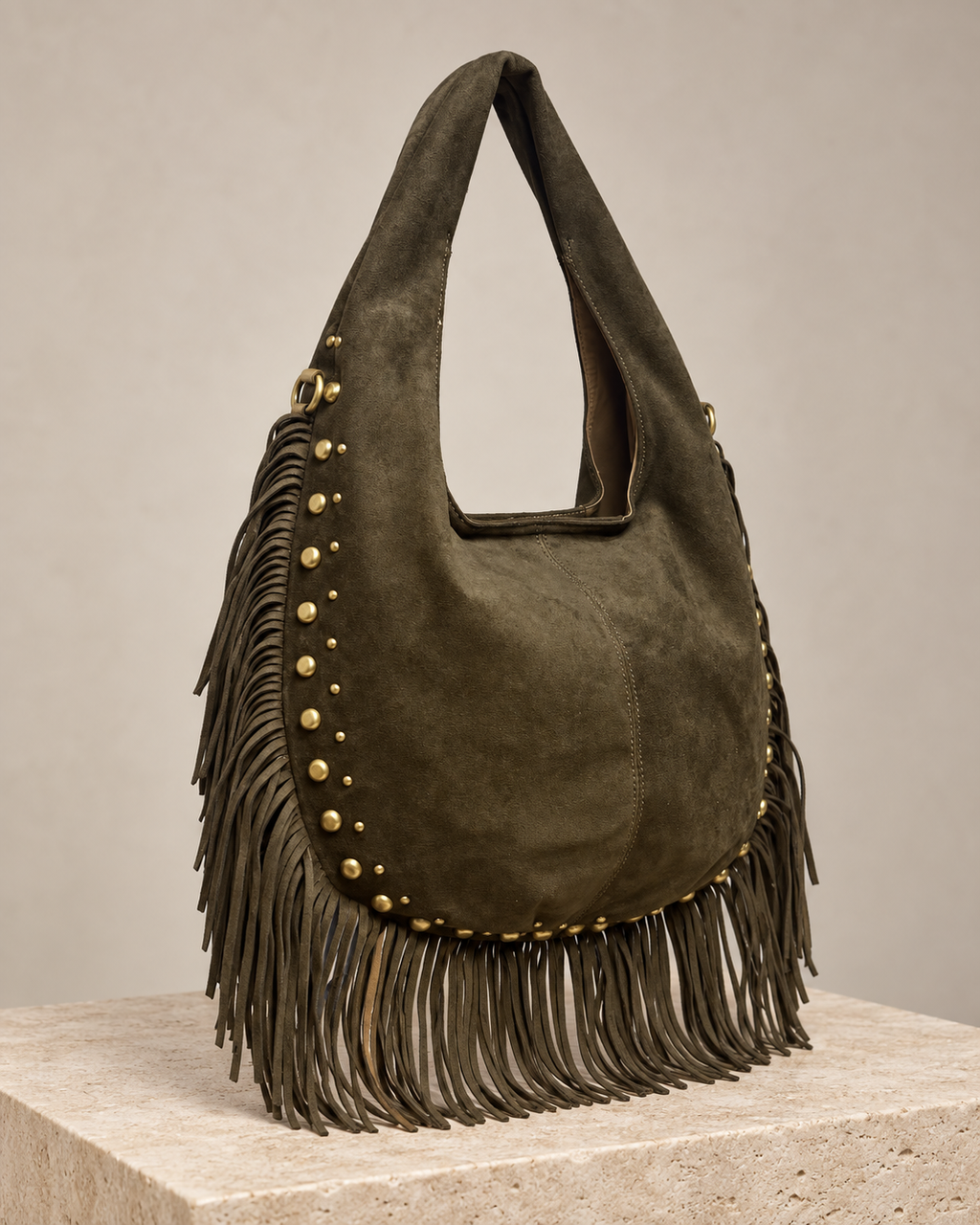 BOLSO SERRAJE-FLECOS Y TACHUELAS/KHAKI