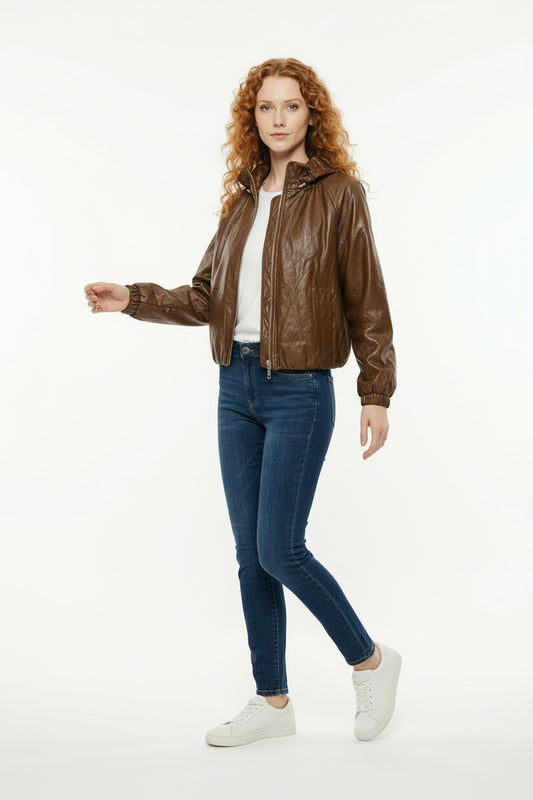 CHAQUETA DE POLIPIEL-MARRÓN