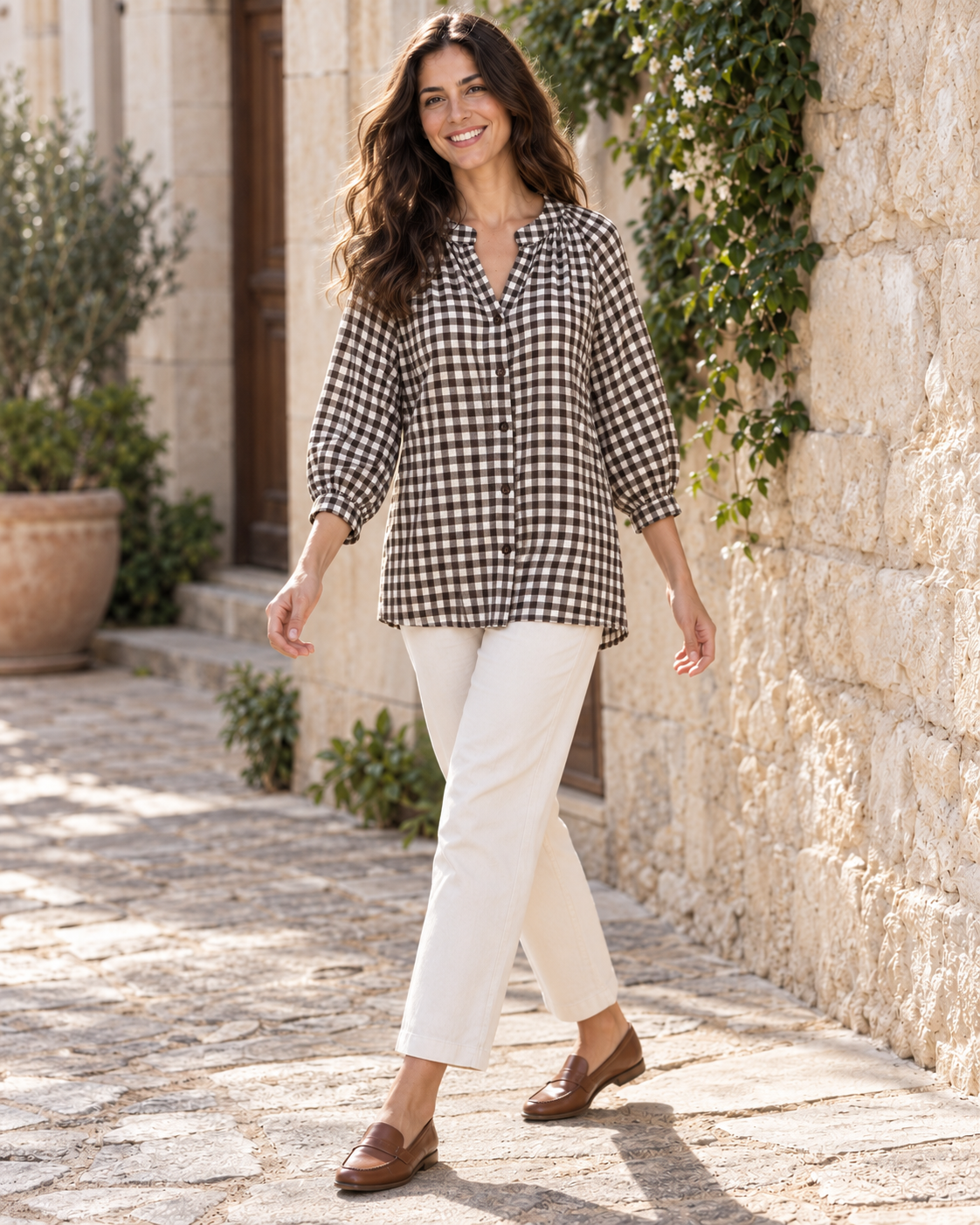 BLUSA CUADRO VICHY-MARRÓN