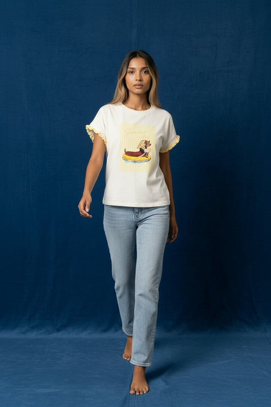 CAMISETA PERRITO SUMMER VIBES-AMARILLA