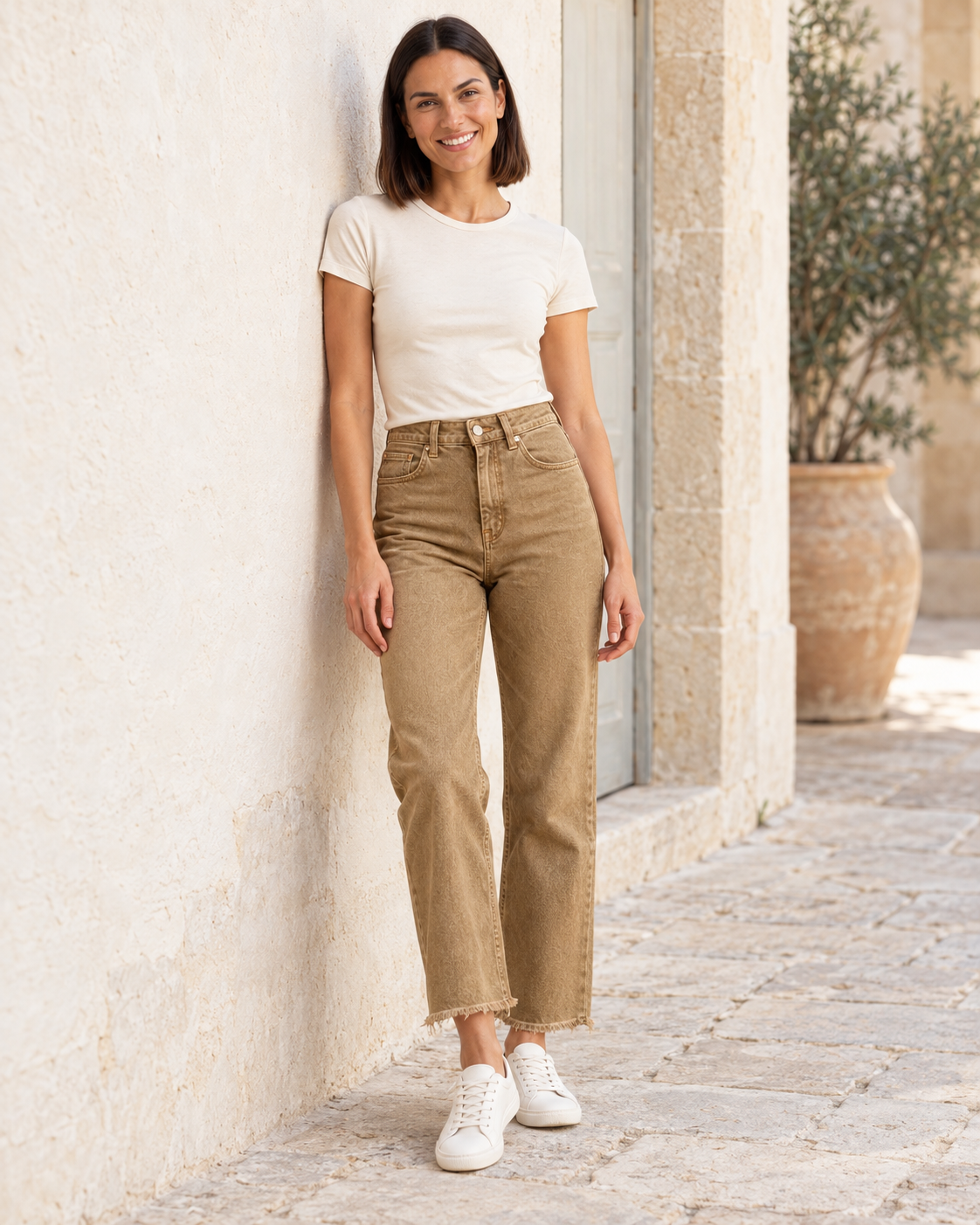 PANTALÓN VIVID DESFLECADO-BEIGE OSCURO