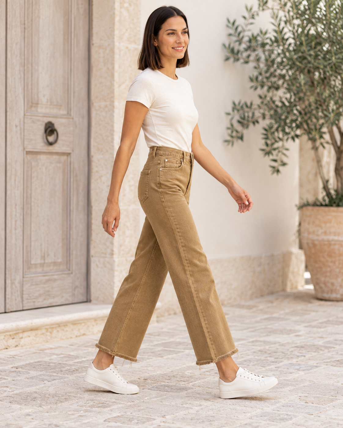 PANTALÓN VIVID DESFLECADO-BEIGE OSCURO
