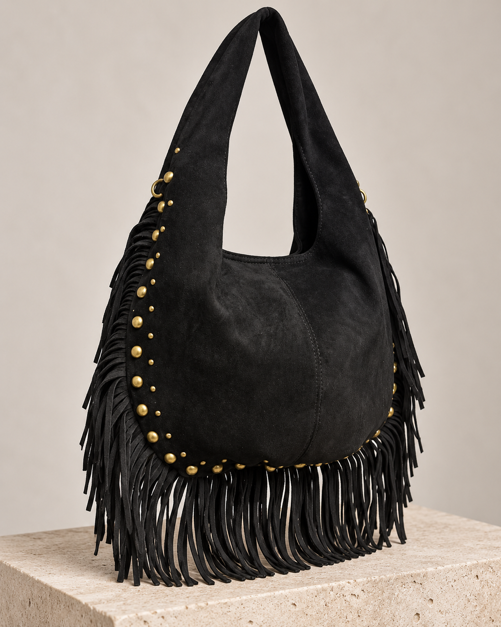 BOLSO SERRAJE-FLECOS Y TACHUELAS/NEGRO
