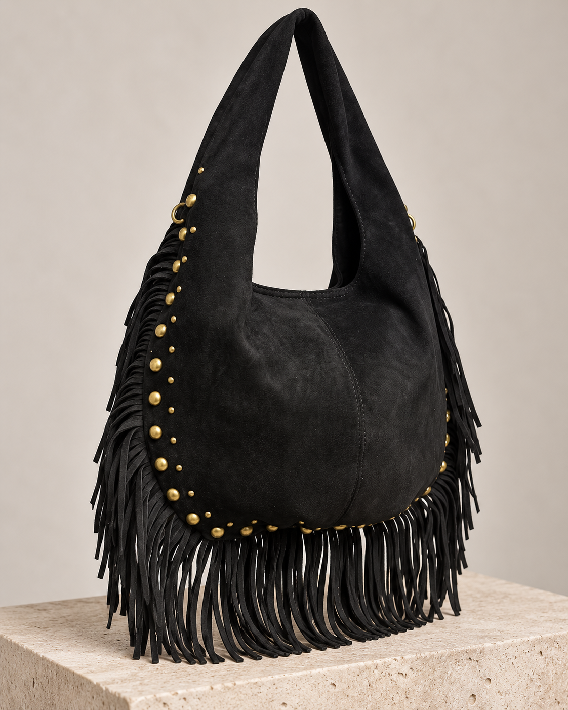 BOLSO SERRAJE-FLECOS Y TACHUELAS/NEGRO