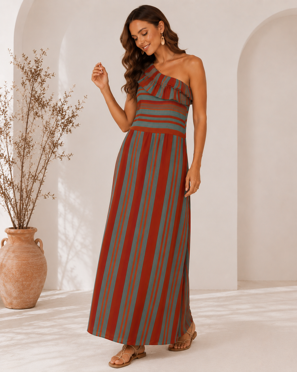 VESTIDO RAYAS- TEJA