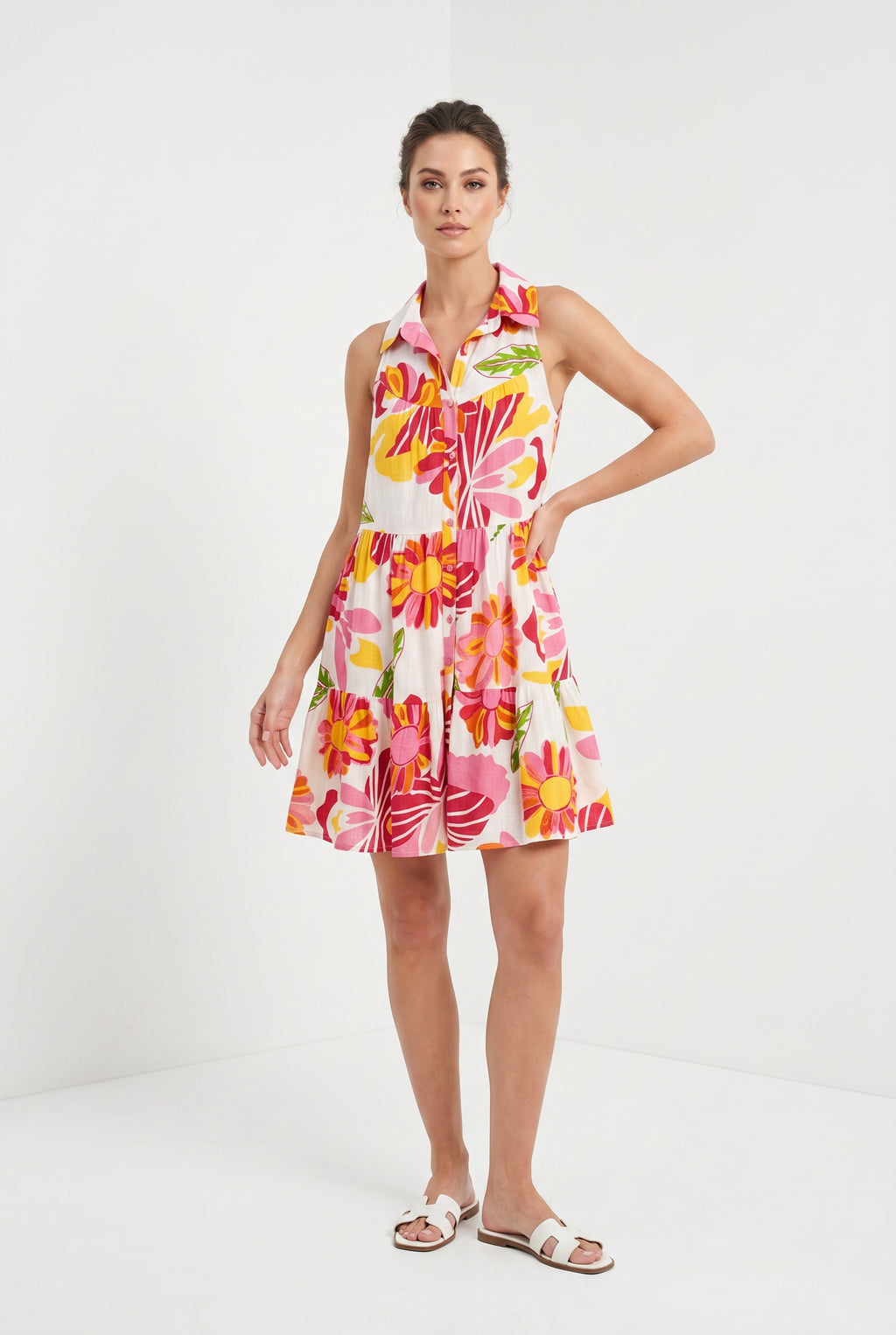 VESTIDO FLORAL-BLANCO