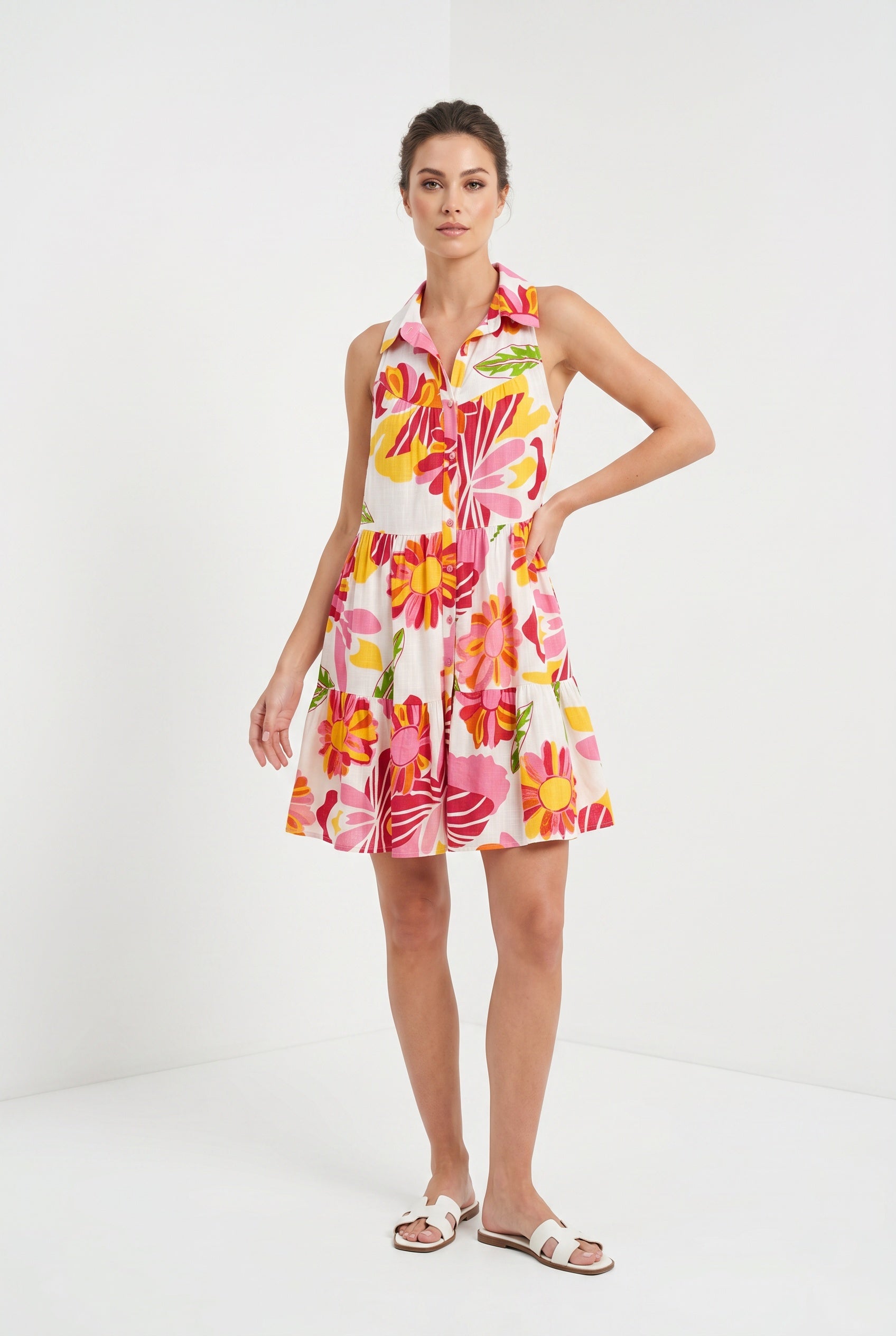 VESTIDO FLORAL-BLANCO
