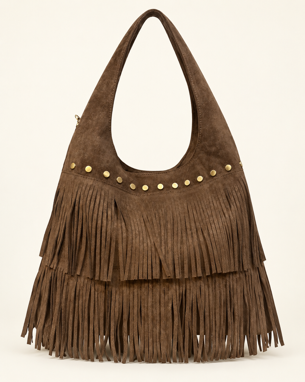 BOLSO SERRAJE-FLECOS Y TACHUELAS/MARRÓN