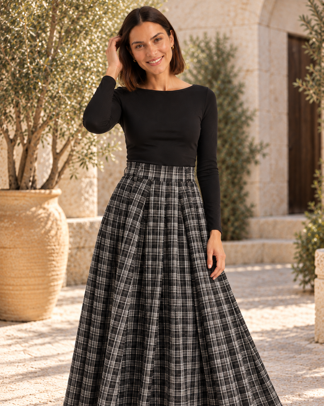 FALDA CUADROS-GRIS