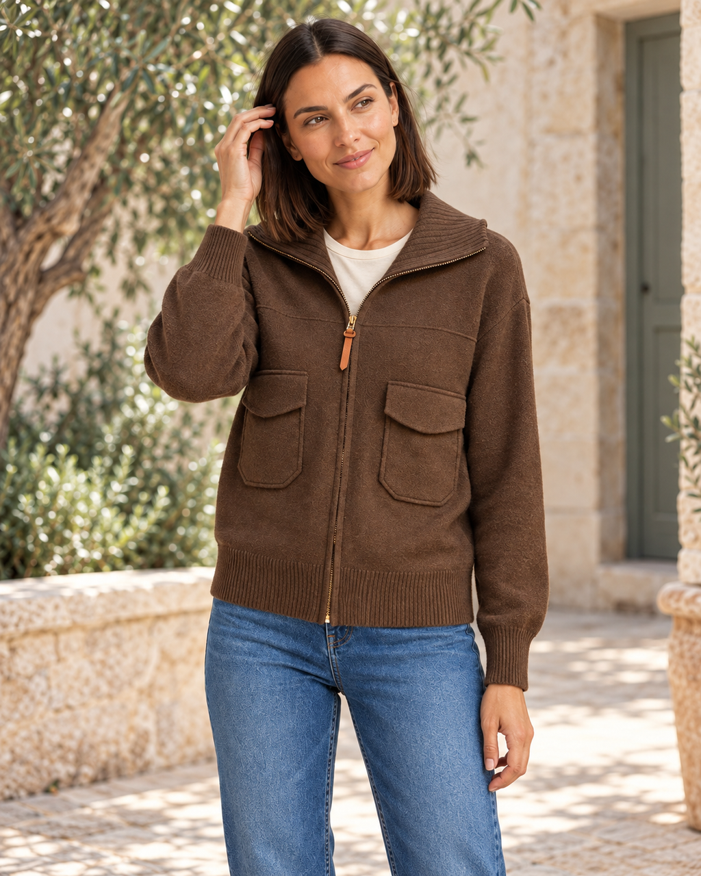 CHAQUETA DE PUNTO MARRÓN
