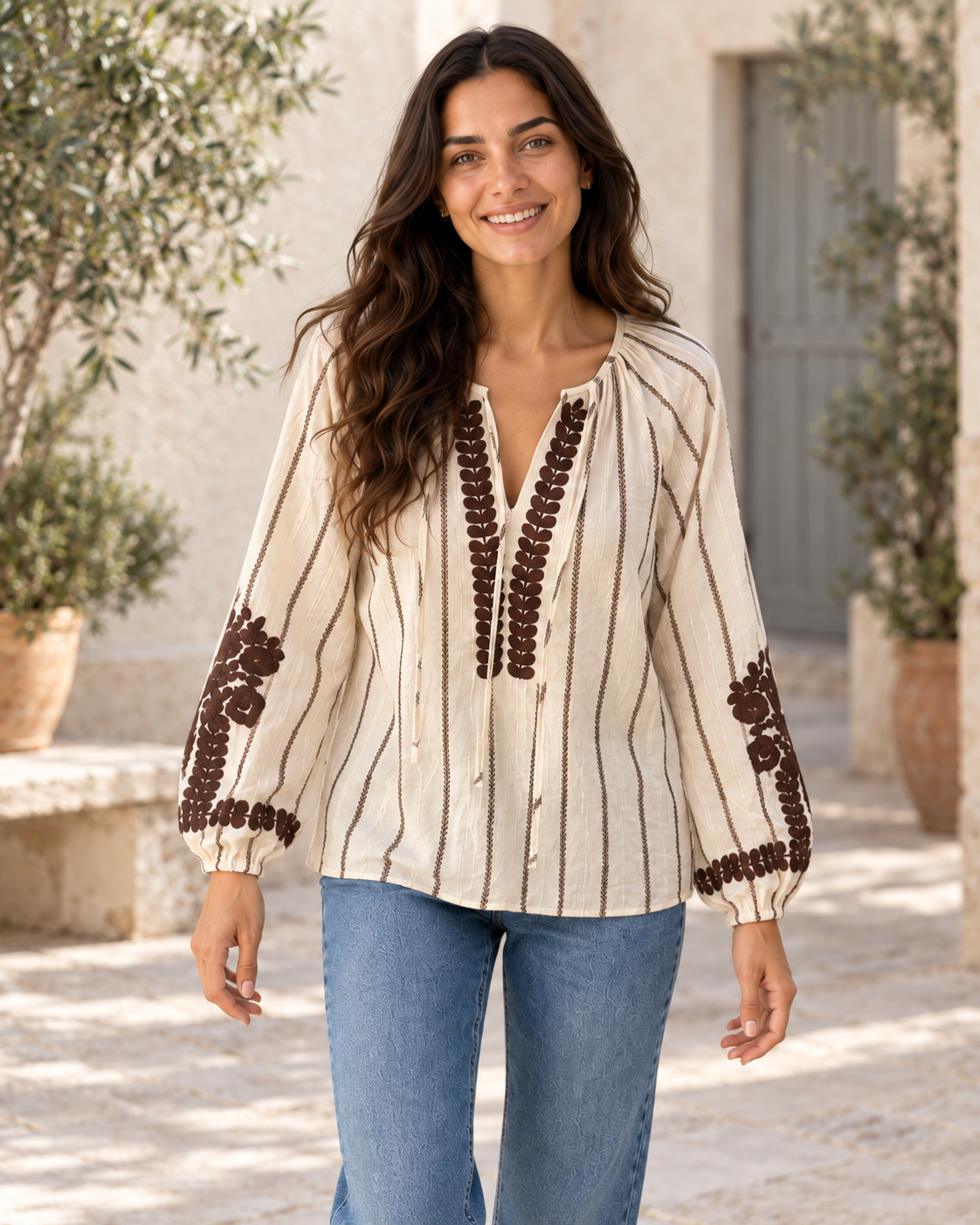 BLUSA BEIGE Y MARRÓN
