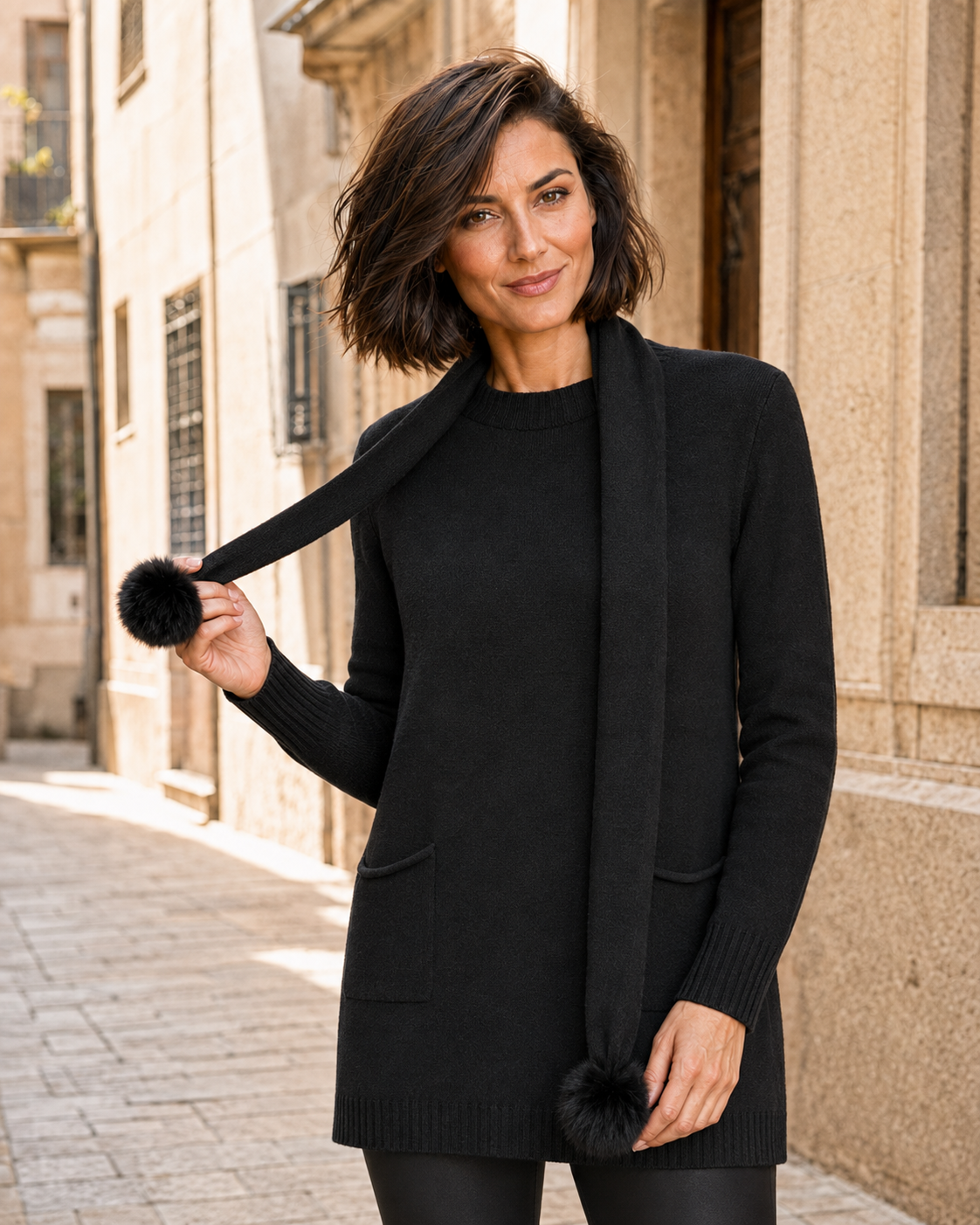 JERSEY BOLSILLOS + BUFANDA/NEGRO
