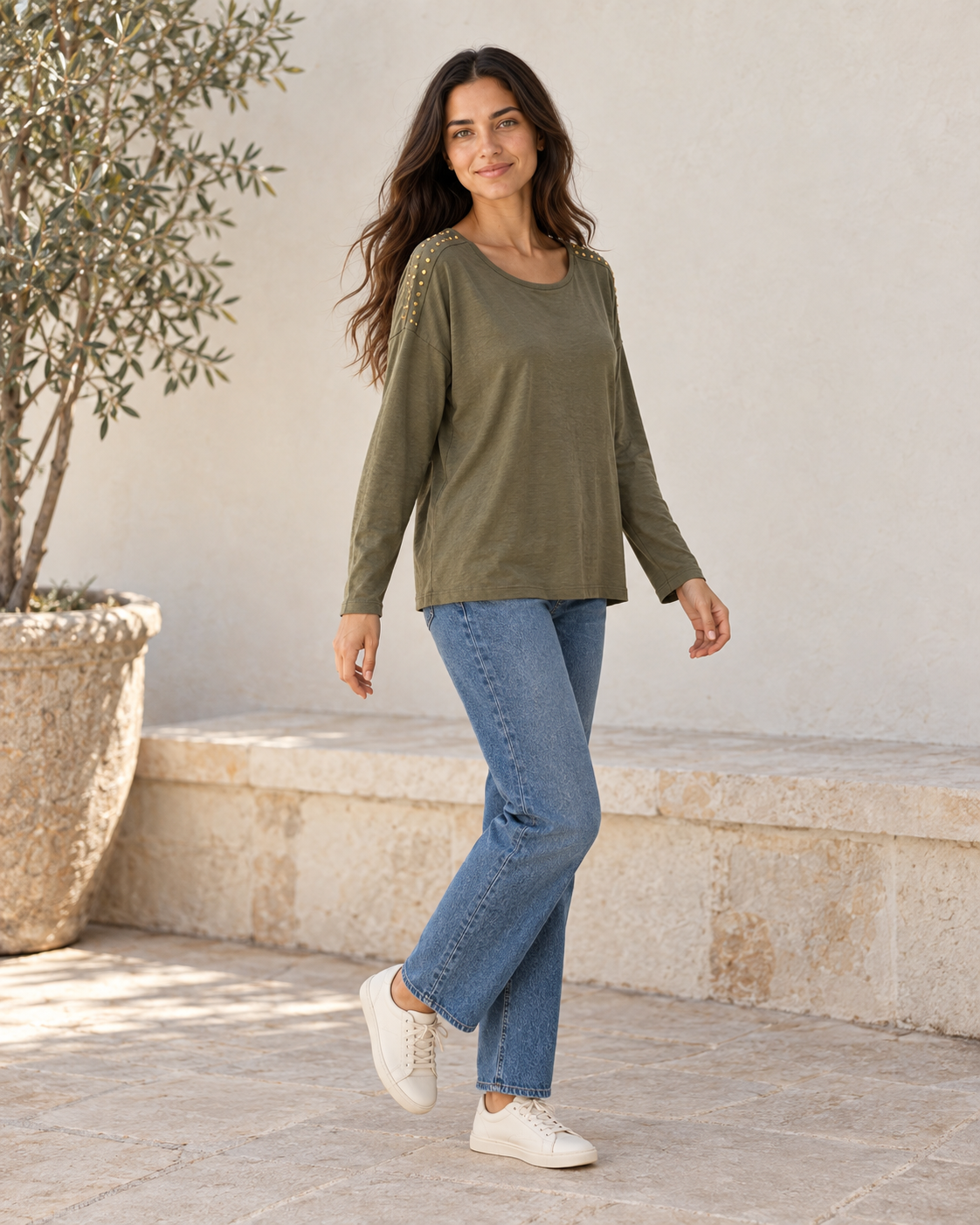 CAMISETA TACHUELAS-KHAKI