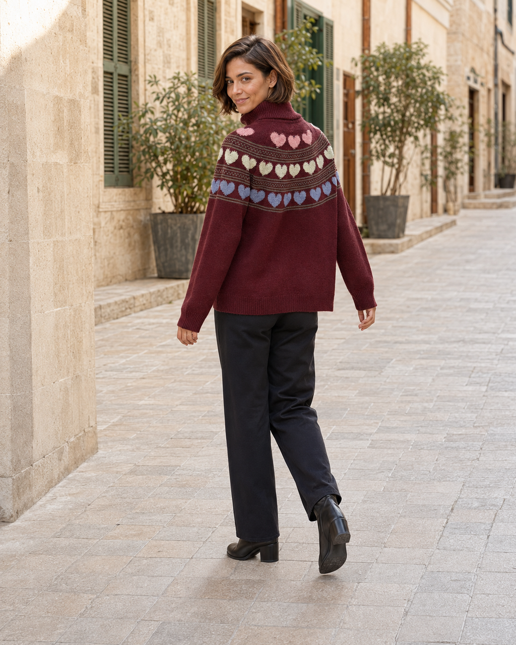 JERSEY  CORAZONES CUELLO VUELTO-GRANATE