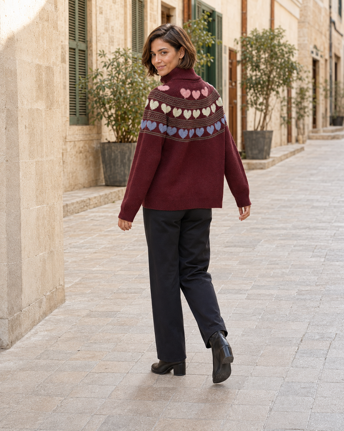 JERSEY  CORAZONES CUELLO VUELTO-GRANATE