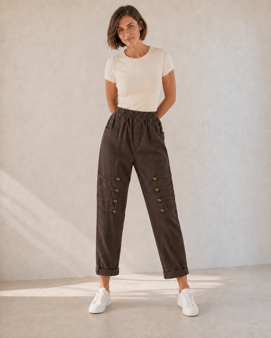 PANTALÓN BOTONES B-MARRÓN