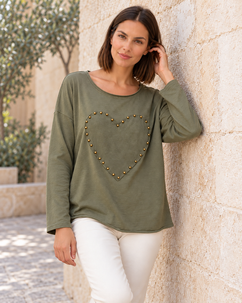 CAMISETA LOVE TACHUELAS-KHAKI
