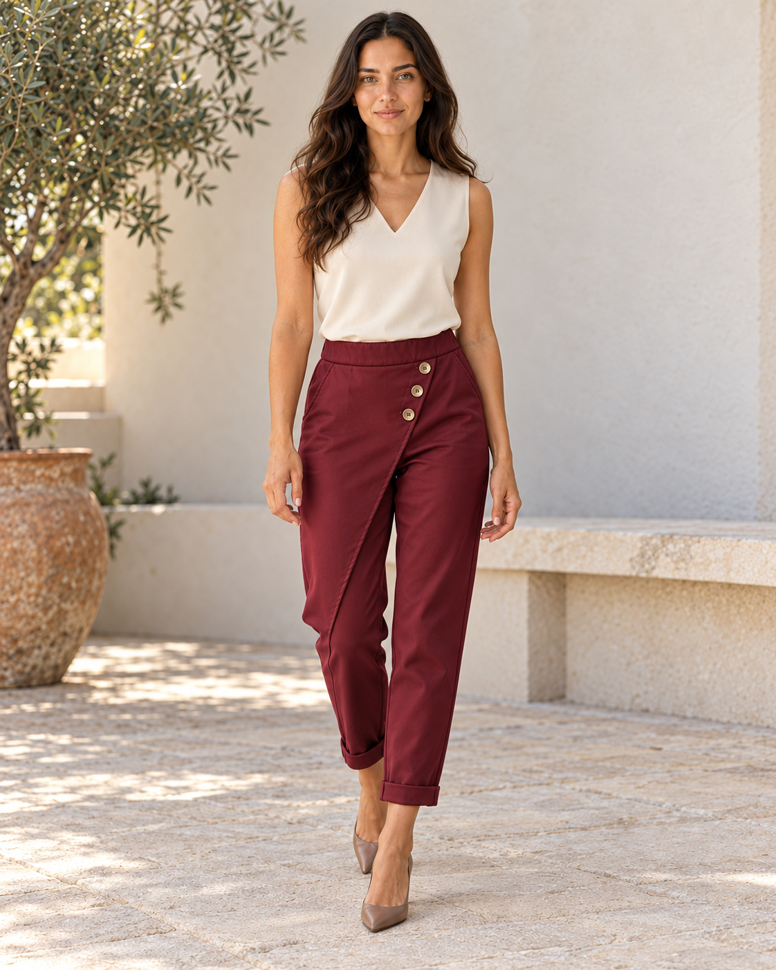 PANTALÓN 3 BOTONES- GRANATE