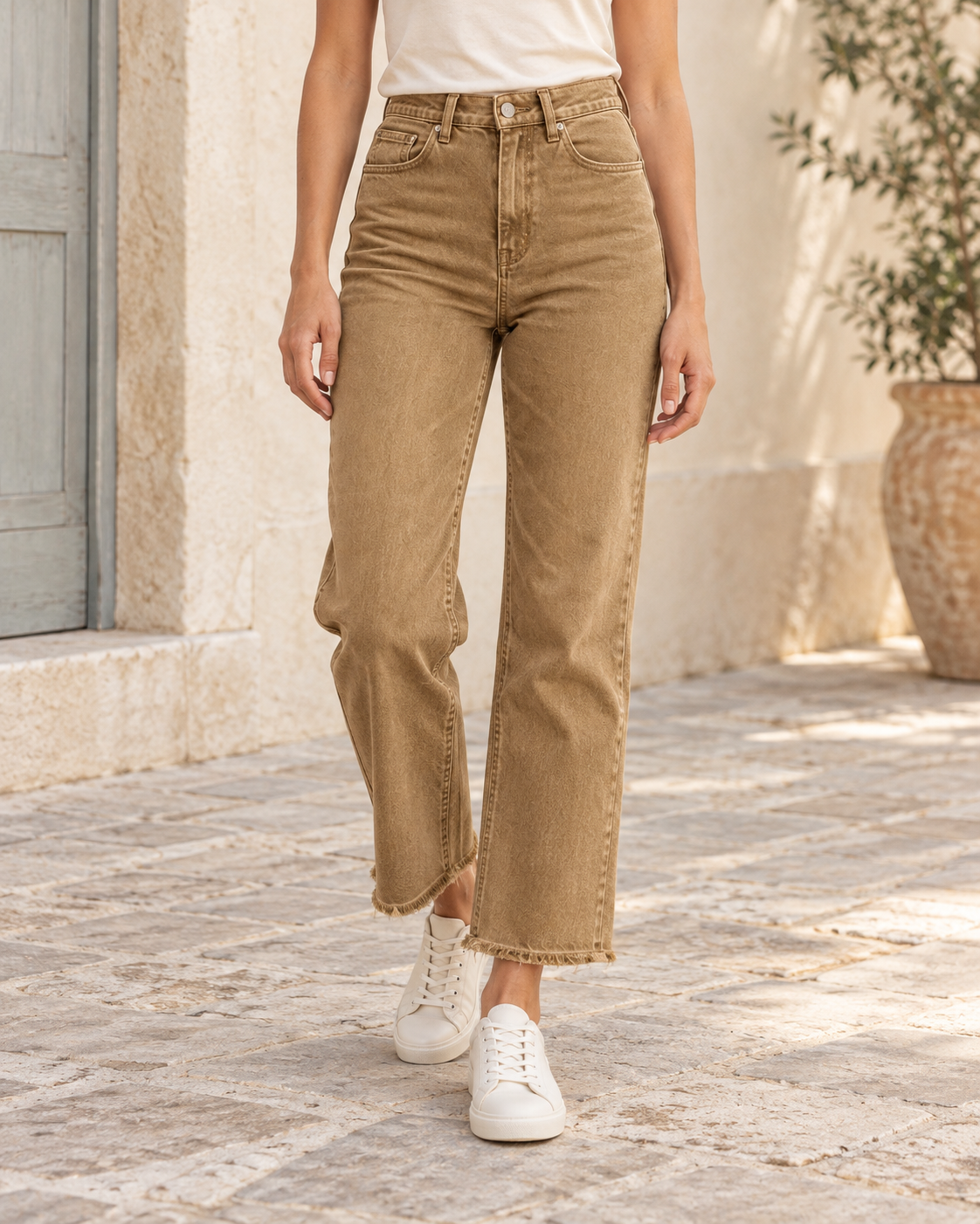 PANTALÓN VIVID DESFLECADO-BEIGE OSCURO