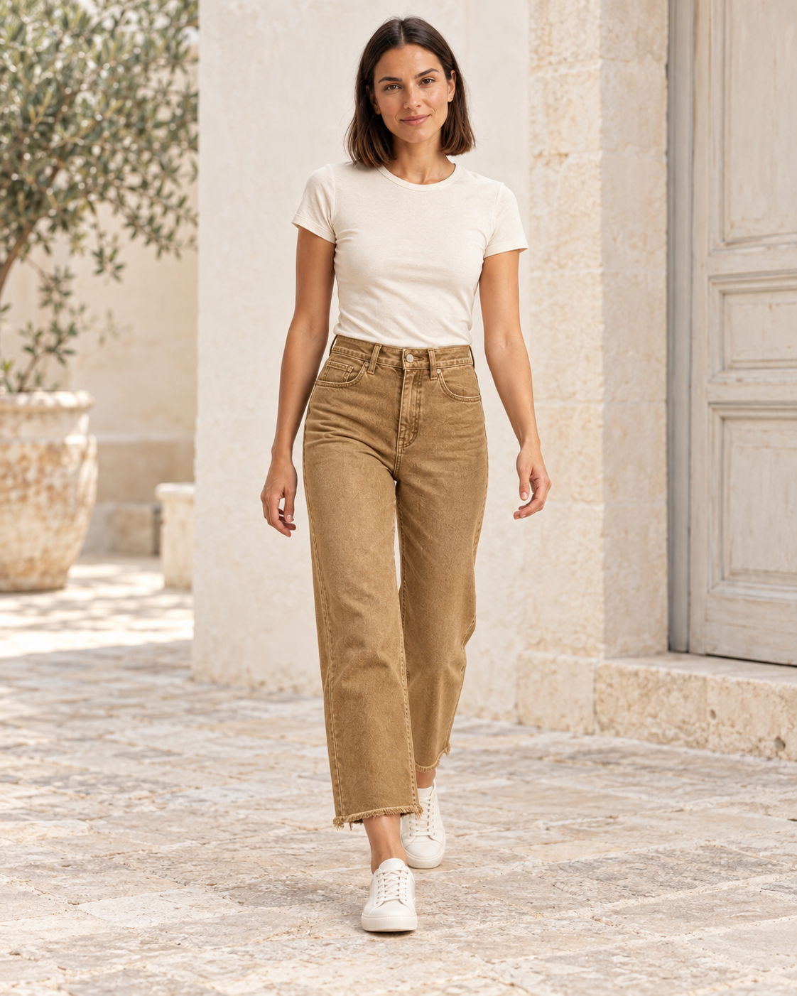 PANTALÓN VIVID DESFLECADO-BEIGE OSCURO
