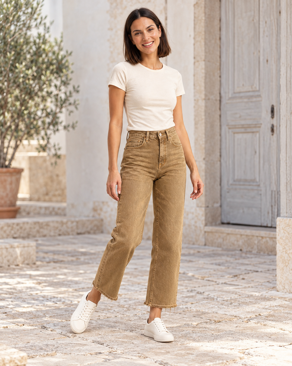 PANTALÓN VIVID DESFLECADO-BEIGE OSCURO