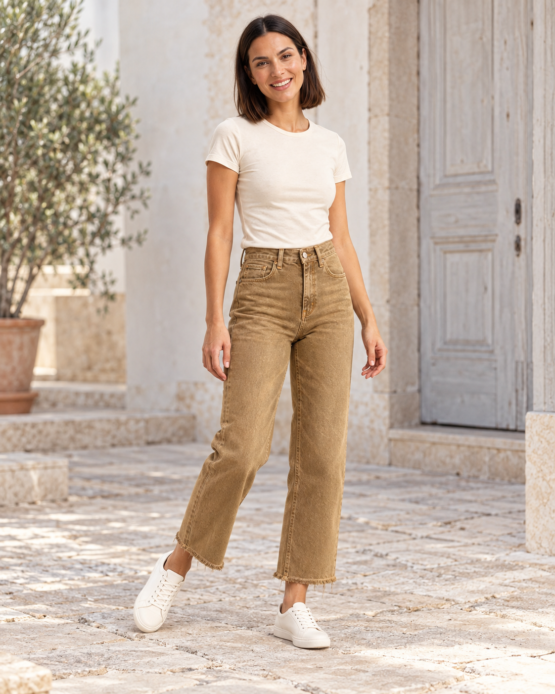 PANTALÓN VIVID DESFLECADO-BEIGE OSCURO