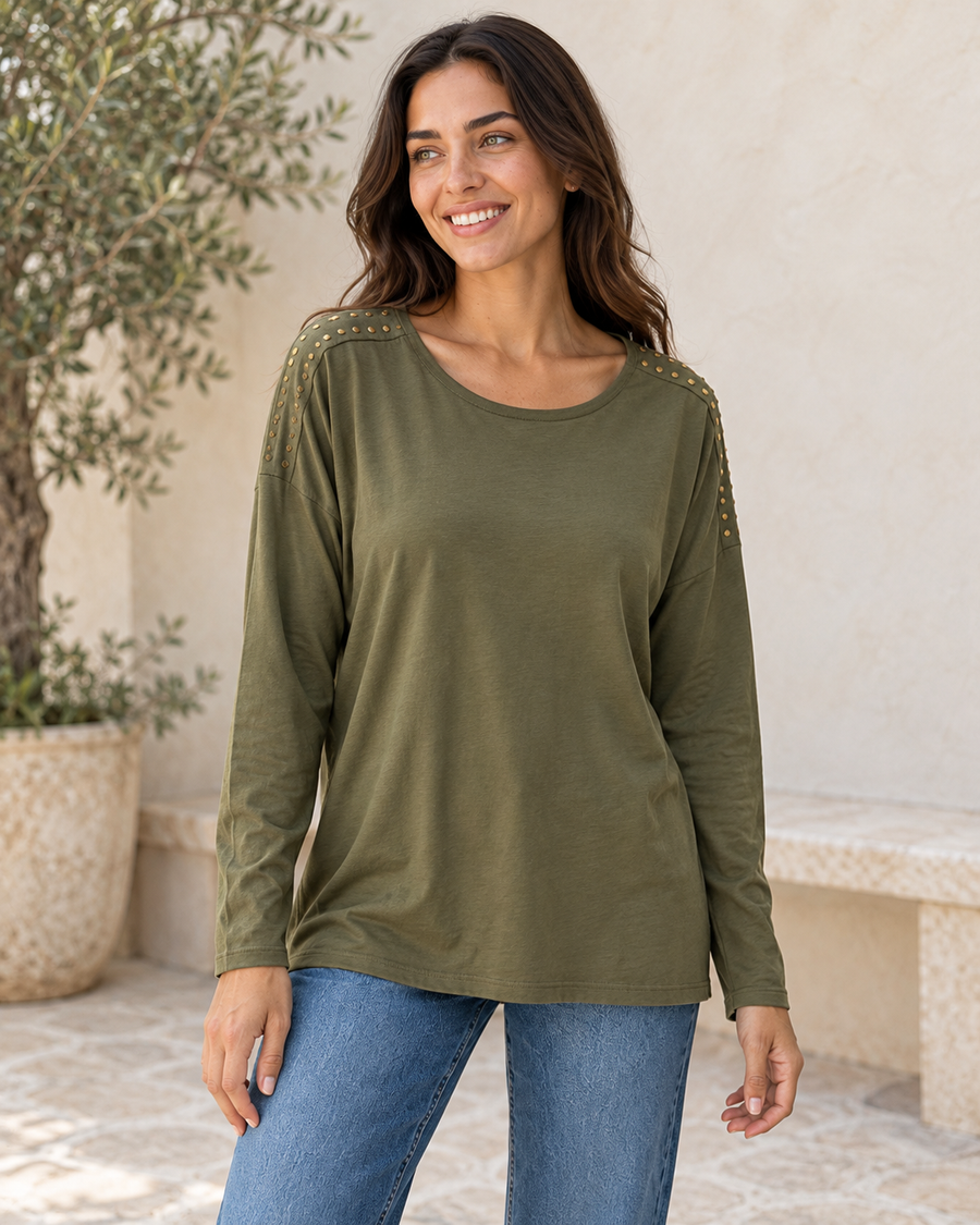 CAMISETA TACHUELAS-KHAKI