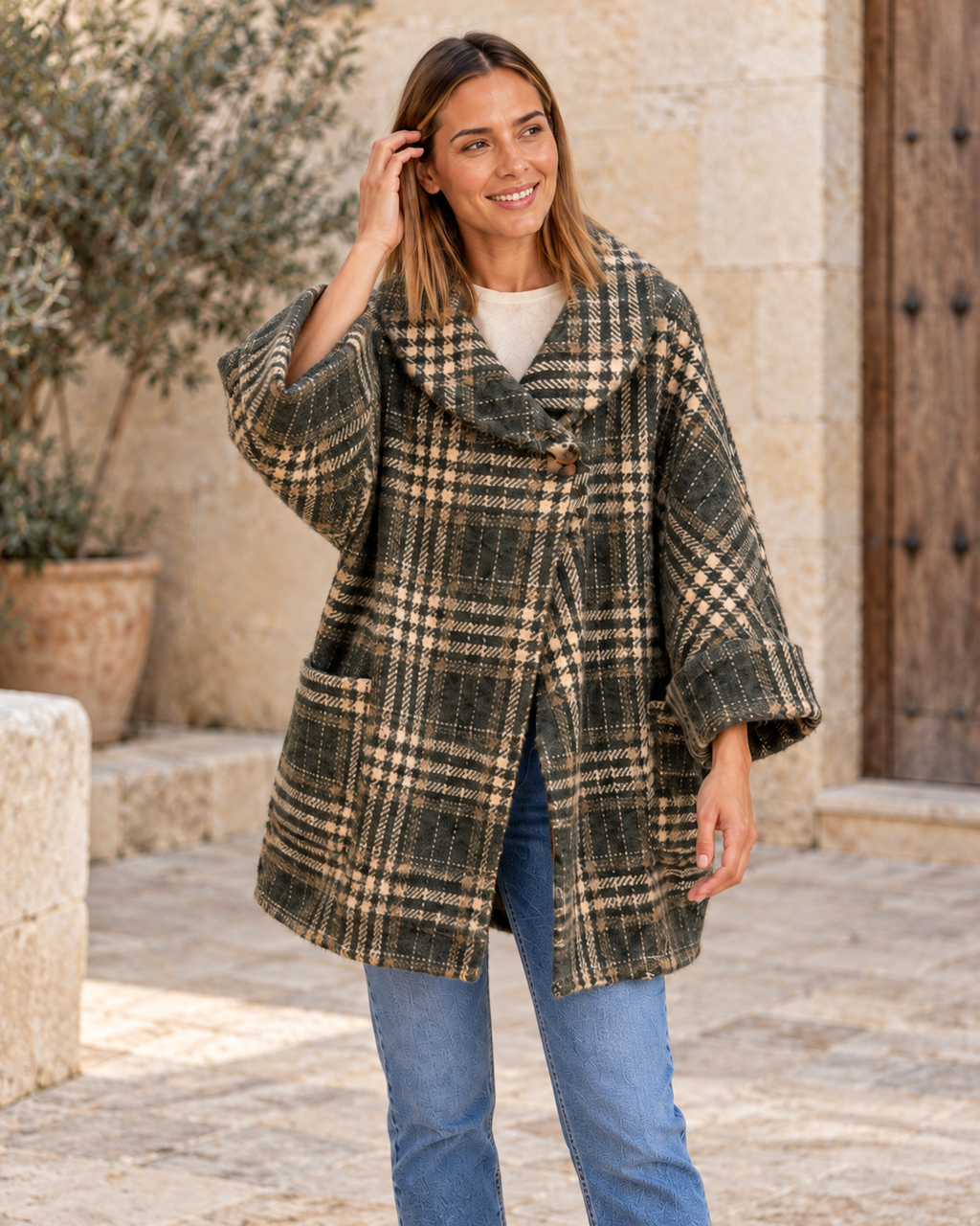ABRIGO LAN CUADROS-KHAKI