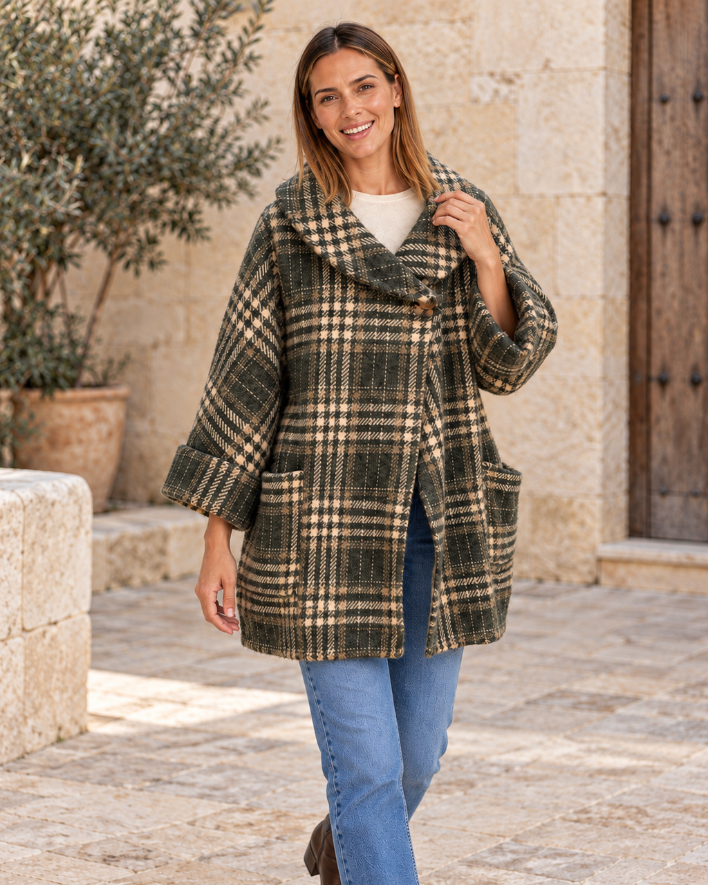 ABRIGO LAN CUADROS-KHAKI