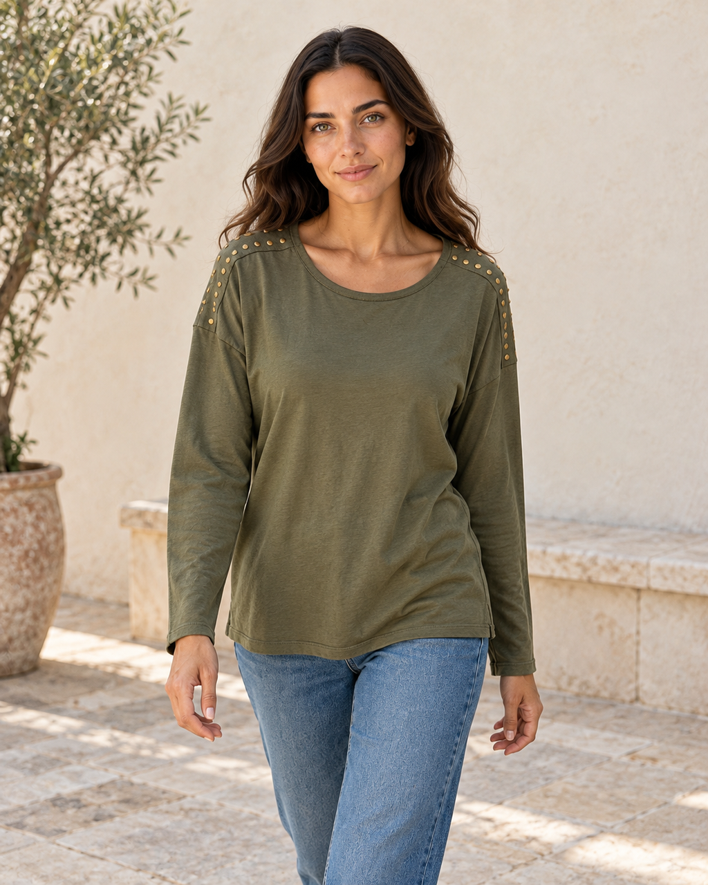 CAMISETA TACHUELAS-KHAKI