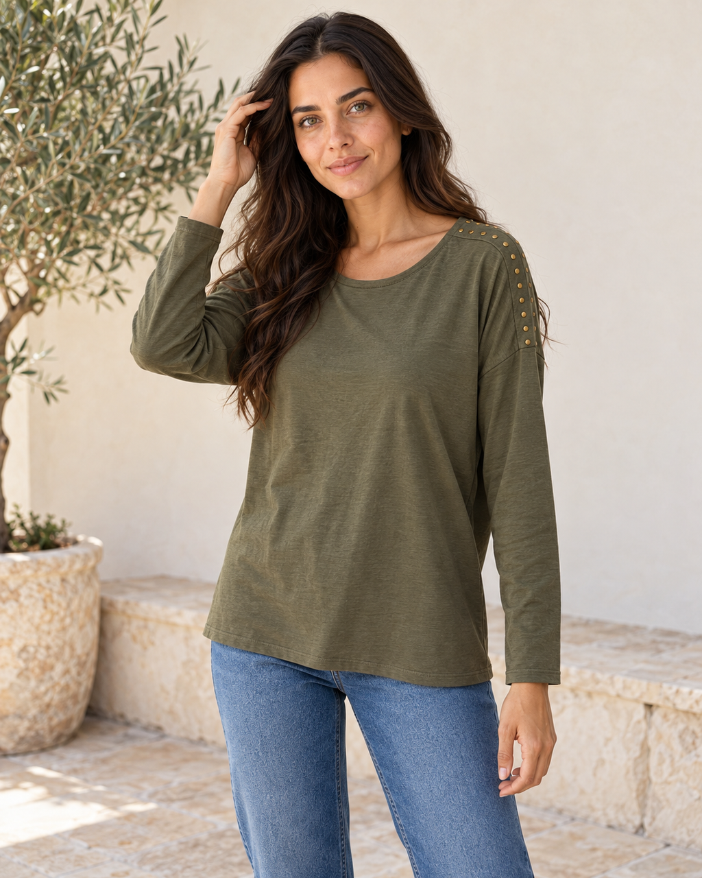 CAMISETA TACHUELAS-KHAKI