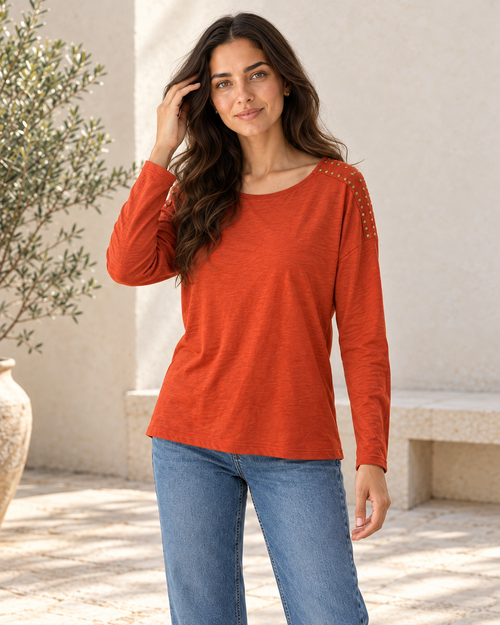 CAMISETA TACHUELAS-TEJA