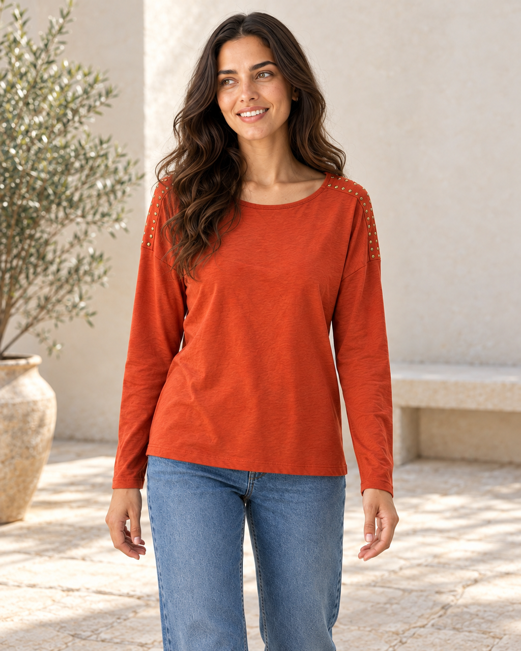 CAMISETA TACHUELAS-TEJA