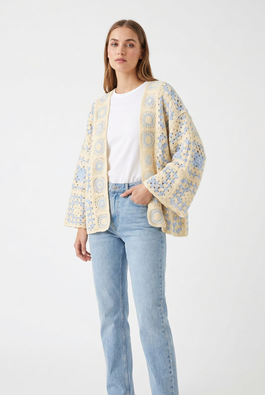 CHAQUETA CROCHET-AZUL