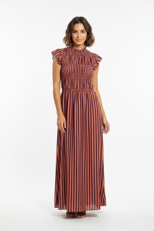 VESTIDO RAYAS NIDO DE ABEJA- TEJA