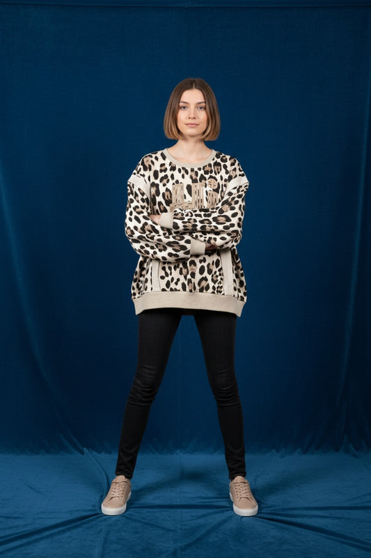 SUDADERA ANIMAL PRINT- BEIGE
