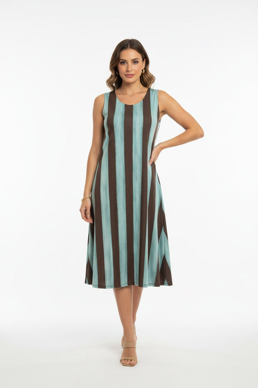 VESTIDO  FLUÍDO RAYAS-TURQUESA