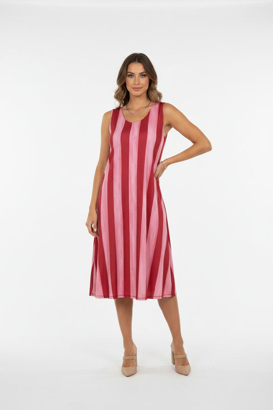 VESTIDO  FLUÍDO RAYAS-ROSA