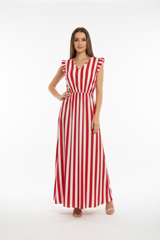 VESTIDO FRANJAS-ROJO