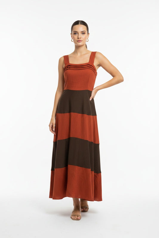 VESTIDO FRANJAS-TEJA
