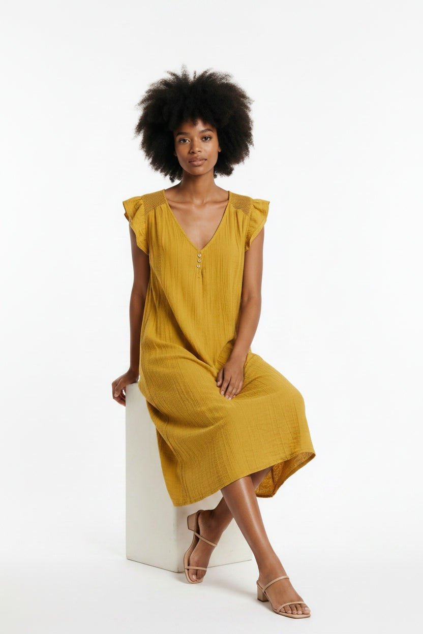VESTIDO BOT-MOSTAZA