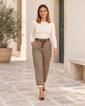 PANTALÓN CUADROS CINTURÓN-BLANC