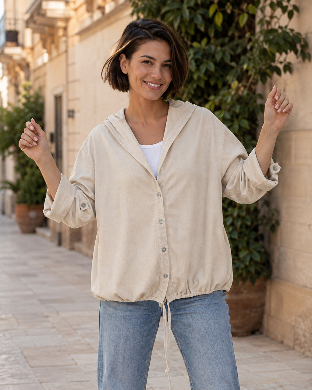 BOMBER MICROPANA- BEIGE