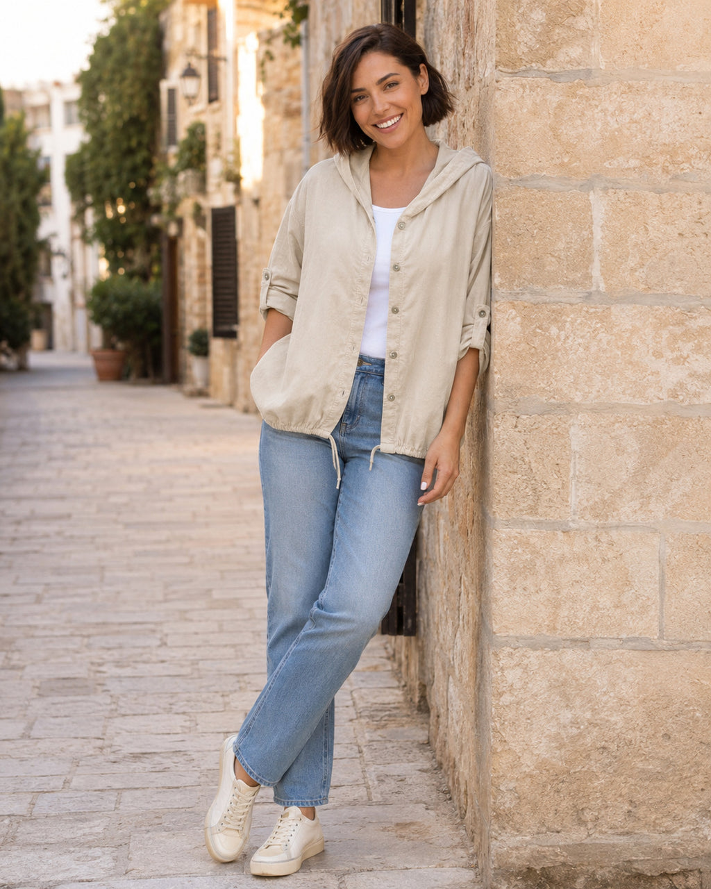 BOMBER MICROPANA- BEIGE